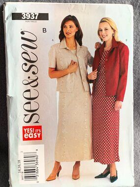 See & Sew 3937 Womens Dress Jacket Sewing Pattern Size 14 16 18 Uncut 2000s